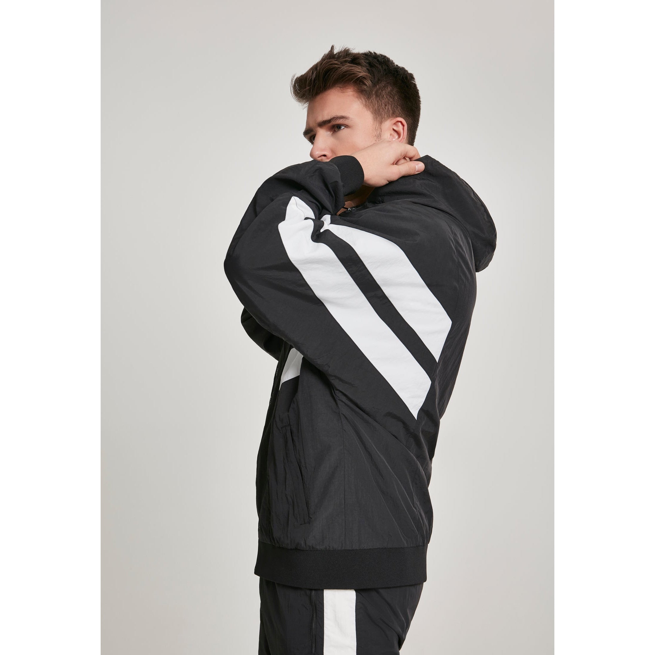 Men's Crinkle Panel Track Jacket: Stylish, Functional, Sporty Design with Hood